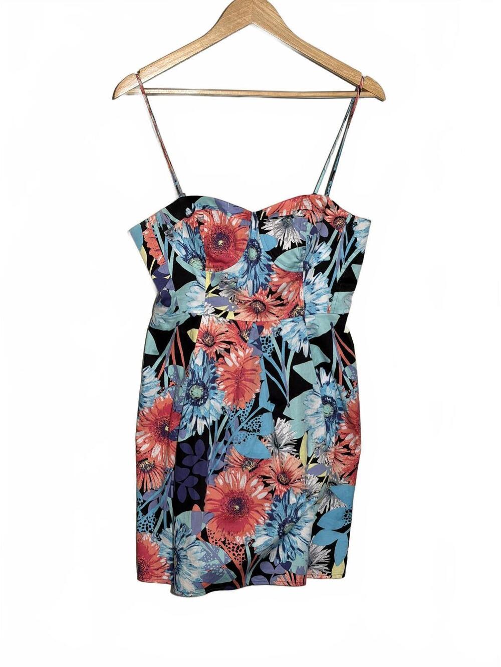 Candie’s Floral Bodycon Dress Size S Colorful Tropical Spaghetti Strap Mini Y2K